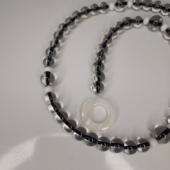 Vtg Black and white glass bead Sunchaser with 2" crystal drop - Picture 2 of 6